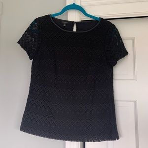 Talbots lace blouse with faux leather trim